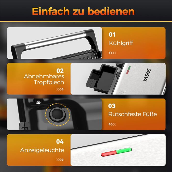 Sandwichmaker YASHE 1500W з антипригарним покриттям XXL, автоматичне регулювання температури, для 2 тостів