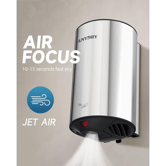 Автоматичний сушар для рук AnyDry 2805: компактний, високошвидкісний, з нержавіючої сталі, 1350W