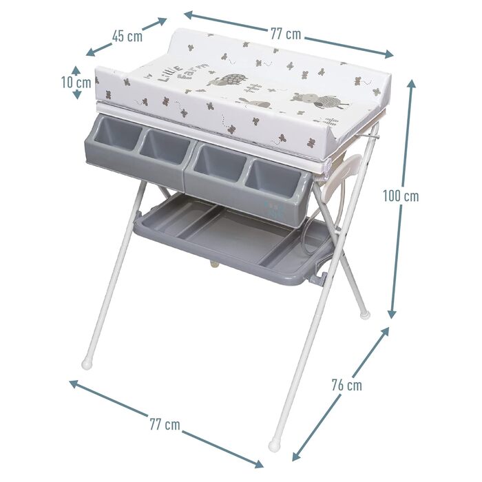 ib style® KOA: Комод для переодягання з ванночкою 2-в-1 | Зручний, складаний | Для малюків | Сірий MY LITTLE FARM