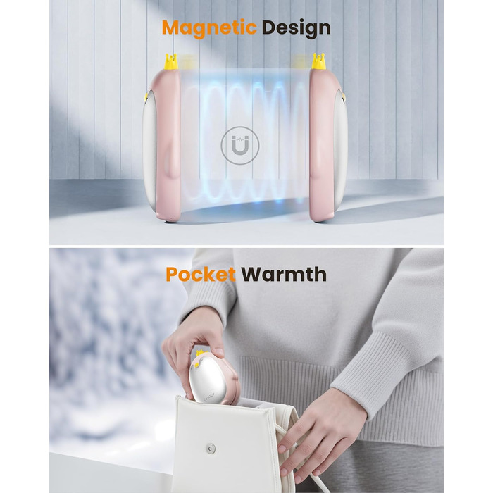 Електричні грілки для рук Gaiatop, 2 шт. з 3 режимами нагріву, магнітні, портативні, багаторазові. Ідеальні для кемпінгу, піших прогулянок, полювання, подарунок для жінок та чоловіків (світло-рожевий)