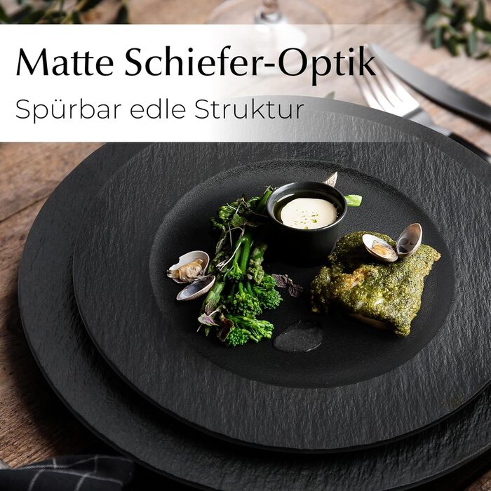 MIAMIO Набір посуду 20 предметів / Сучасний керамічний посуд / Сервіз для 4 осіб - Колекція Oasis (Чорний, 20 шт.) / Чорний посудовий набір (20 шт.)