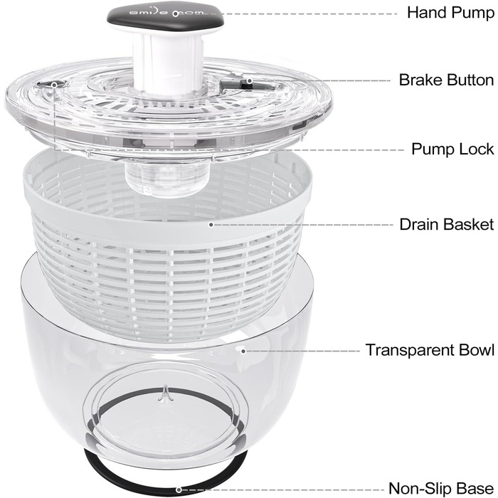 Салатниця-швидкоочисник Smile Mom 3.8 л, біла: зручний кухонний помічник для миття та сушіння овочів та зелені