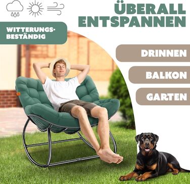 Крісло-гойдалка KESSER XXL для вулиці та дому, зелений, до 150 кг, з подушкою, ергономічне, для саду та балкону