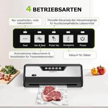 Вакууматор для продуктів Bonsenkitchen з вбудованим різаком, компактний вакууматор для Sous Vide та заготовок, кілька режимів роботи, чорний (в комплекті 1 рулон та 5 пакетів)