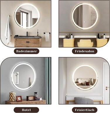 Дзеркало для ванної кімнати Mursche з підсвічуванням LED, 50x70 см, IP44, сенсорний вимикач, годинник, антизапар, регулювання яскравості 3000K-6500K