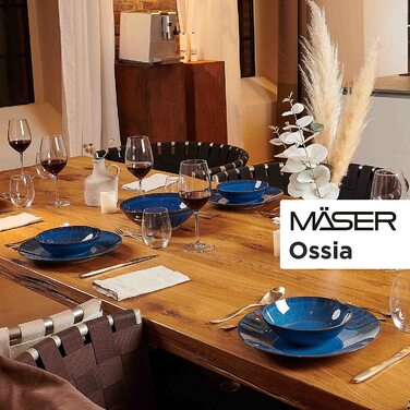 Набір тарілок для 6 осіб у вінтажному середземноморському стилі, сучасна їдальня з 12 страв з суповими і обідніми тарілками пісочно-сірого кольору, кераміка, (Королівський синій), 931734 Ossia