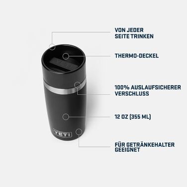 Термокружка YETI Rambler 12 oz (355 мл), чорна, з кришкою Commuter, нержавіюча сталь