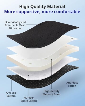 Велике сидіння з піною з пам'яті, ергономічна подушка для офісного крісла для полегшення тиску, подушка для полегшення болю в ішіасі з протиковзкими гумовими точками, дихаюча подушка для ігрового крісла (чорний)