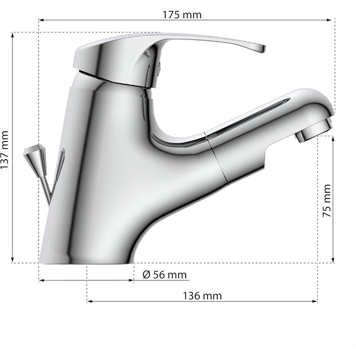 Змішувач для ванної кімнати Vico з висувною лійкою для миття волосся, водозберігаючий кран, хром