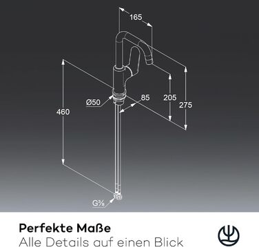 Змішувач для умивальника KLUDI-X1 з витяжним корком, поворотний на 360°, висота виливу 205 мм, водозберігаючий, розмір L, з підключувальними шлангами (без зливної арматури, хром)