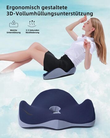 Ортопедична подушка для сидіння, подушка для офісного крісла: ергономічна, з піною з пам'яті, для полегшення болю в куприку та ішіасі, великий розмір