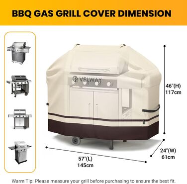 Чохол для барбекю Velway 300D Оксфорд для газового барбекю водонепроникний вентиляційні прорізи і ручки, чохол для барбекю пилонепроникний УФ-стійкий надміцний чохол для газового барбекю 145x6117см, слонова кістка 300D-145x6117cm-I 145x6117cm