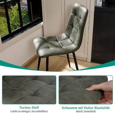 Набір з 4 кухонних стільців Techno, оббивка з тканини, м'які стільці з чорними металевими ніжками, оливковий колір