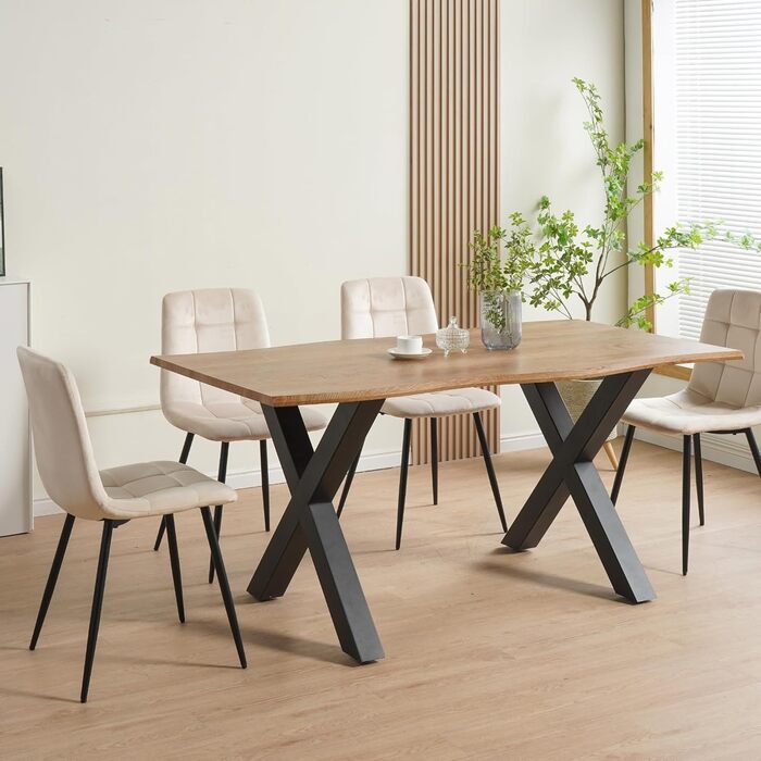 Крісло ALBATROS Bora для обідньої кімнати, комплект з 4 шт., стильний вінтажний дизайн, вантажопідйомність 110 кг, м'яке крісло для кухні, обідній стілець, (велюр, бежевий)