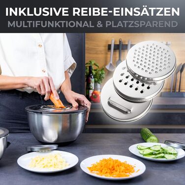 Набір мисок Roumare з нержавіючої сталі | 3 шт. | ⌀ 24, 20, 16 см | Миски для змішування, салатники | Кухня | Нековзний дно | 1,0л - 2,5л - 4,5л | З аксесуарами