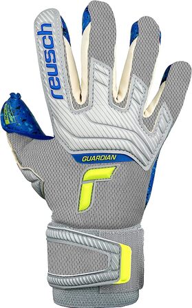 Унісекс воротарські рукавички Reusch Attrakt Fusion Finger Support Guardian для юніорів з розрізом по внутрішньому шву і накладкою Grip Fusion, які підходять для всіх (5.5, сірий / жовтий)