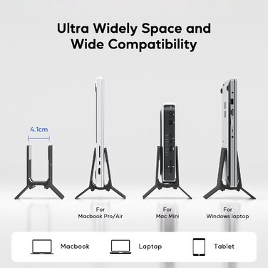 Підставка для ноутбука вертикальна, алюміній, регульована, сумісна з MacBook, iPad, Tablet, Mac mini (Чорний)