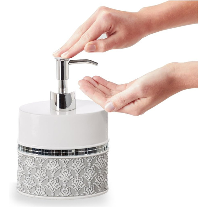 Набір аксесуарів для ванної кімнати Creative Scents – Білий та сірий, 4 предмети (дозатор мила, мильниця, тримач для зубних щіток, чашка)