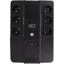 Джерело безперебійного живлення ACT Back-up UPS Interactive, джерело живлення ДБЖ з акумулятором 600 ВА (6 виходів Schuko, захист від перенапруги), AVR AC2300