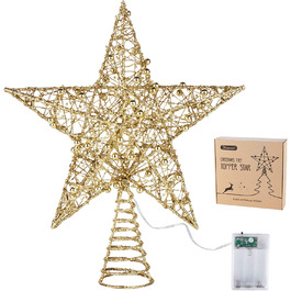 Верхівка на ялинку Домашня блискуча металева зірка для різдвяної ялинки, прикраса для різдвяної ялинки з металевими намистинами золотистого кольору для дому