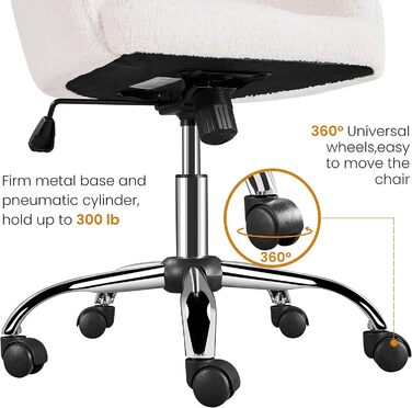 Крісло Yaheetech для дому та офісу: пуф для макіяжу, регульоване по висоті, поворотне, оксамитове, для робочого кабінету, спальні, дихаюче, на коліщатках, до 136 кг, слонова кістка