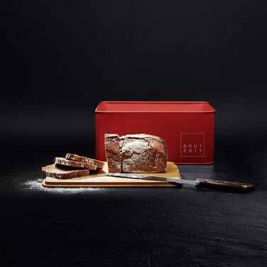 Хлібниця для кухні Lumaland металева Хлібниця з бамбуковою кришкою, Хлібниця прямокутної форми, 30,5 x 23,5 x 14 см (прямокутна форма 30,5 x 23,5 x 14 см, червона)
