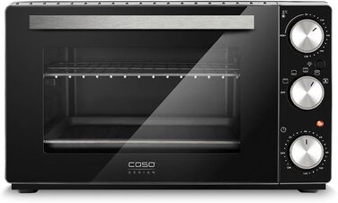 Електрична піч CASO TO 20 Design - 26 літрів, 5 функцій (Umluft, Drehspieß, Oberhitze, Unterhitze, Ober-Unterhitze), 70-230°C, таймер 0-120 хв
