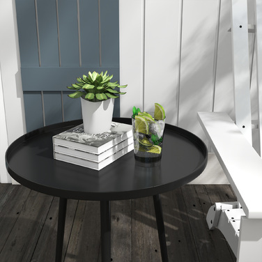Outsunny Side Table Garden, Атмосферостійкий садовий стіл з піднятим краєм, Сталевий балконний стіл, Круглий журнальний столик 20 кг з навантаженням, Ø40x50H см, Диванний столик для відкритого критого балкона Тераса чорний