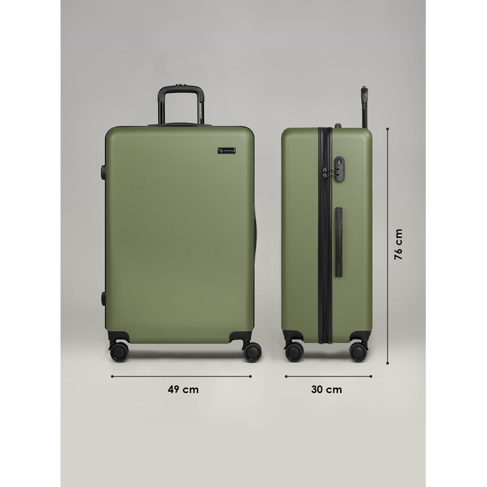 Набір валіз Smartbox Hartschalen 3-в-1 для жінок та чоловіків | Легкі та міцні валізи з ABS-пластику | 4 колеса, кодовий замок (Edition 05) | Оливковий колір, велика валіза (76 см)