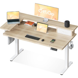 Електричний стіл OffiGo з регулюванням висоти, 120x60 см, з ящиком та USB, ергономічний, для комп'ютера, кленова поверхня