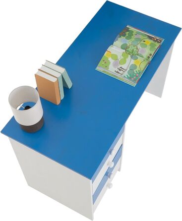 Письмовий стіл IDIMEX ARNE, сосна, 4 шухляди, білий/синій, поза часом