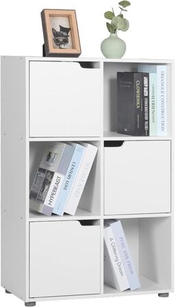 Книжкова шафа Книжкова шафа Стояча полиця для зберігання Перегородка кімнати Офісна полиця Шафа для документів, з 3 дверцятами, 6 відділеннями, 29 x 91 x 59,6 см, білий SK001ws
