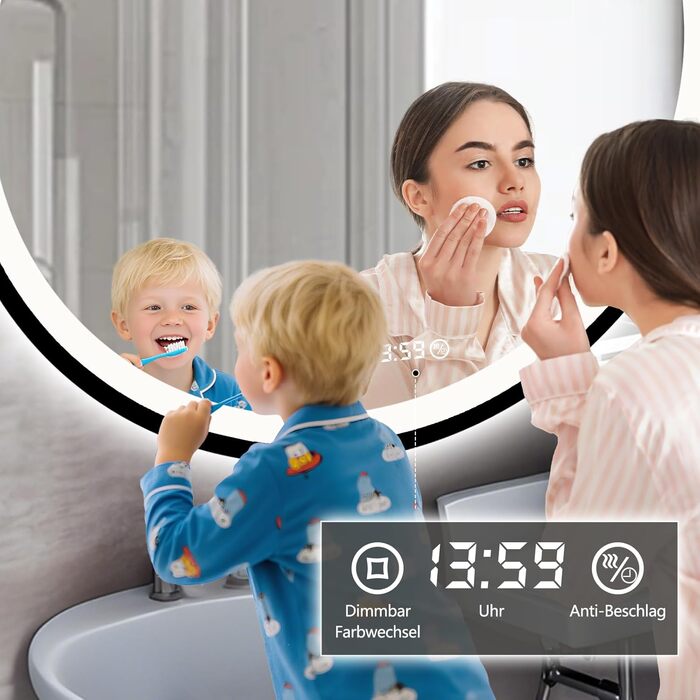 Дзеркало кругле PESENXAN 70см з чорною рамою та підсвічуванням. Антизапарник, диммер, 3 кольори світла, LED, енергозбереження, сенсорна кнопка, функція пам'яті. 60x60 см