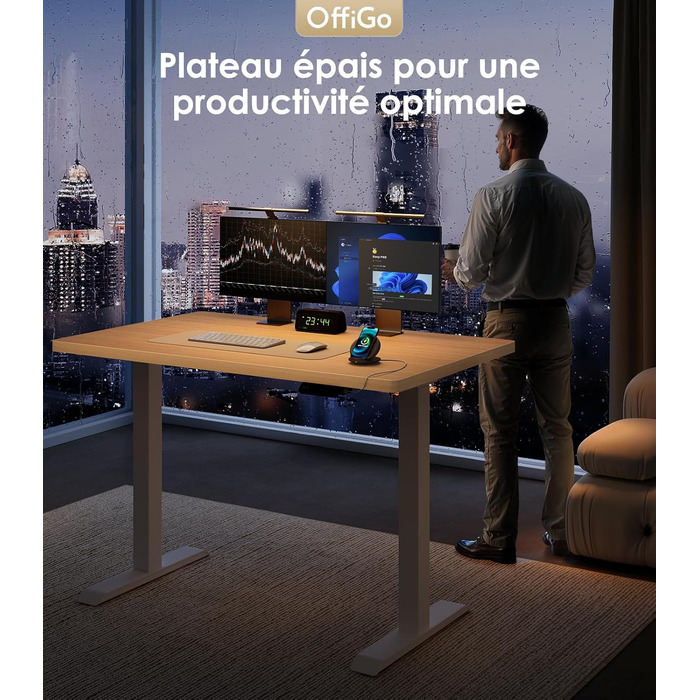 Регульований стіл OffiGo з двома моторами, ніжки столу з USB-C, електричний стіл-підйомник з 3-ма пам'ятними функціями, для столу 100-200 см (120 см, дуб)