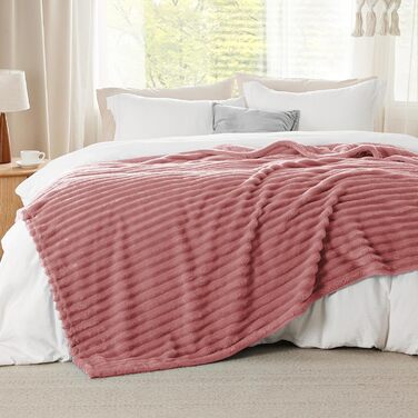 BEDSURE Плед великий 220x240 см - теплий, м'який, для дивану, кімнати, вовняний/флісовий, рожевий