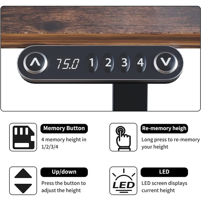 Електричний стіл Radlove з регулюванням висоти, стоячий стіл у формі L 150 см, стоячий стіл із 4 елементами керування пам'яттю з 2-складним телескопічним столом, дошкою для з'єднання (76 x 160 см, коричневий)