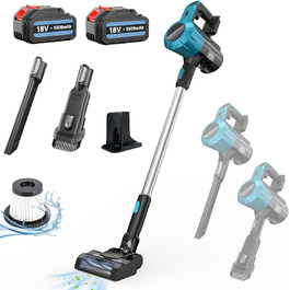 Акумуляторний пилосос, заміна для Makita 18V, 2 x 5.5AH акумулятори, 15000Pa, LED, 1.5L контейнер, для твердих поверхонь, килимів та шерсті тварин