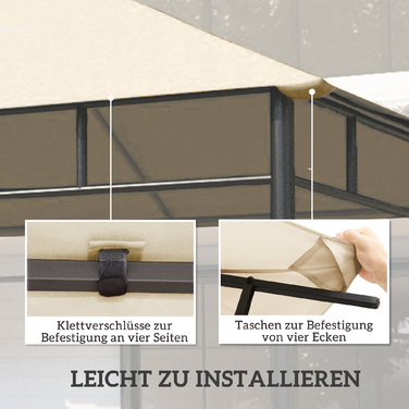 Тент для павільйону 3x3 м, водовідштовхувальний, з 8 дренажними отворами, кремово-білий