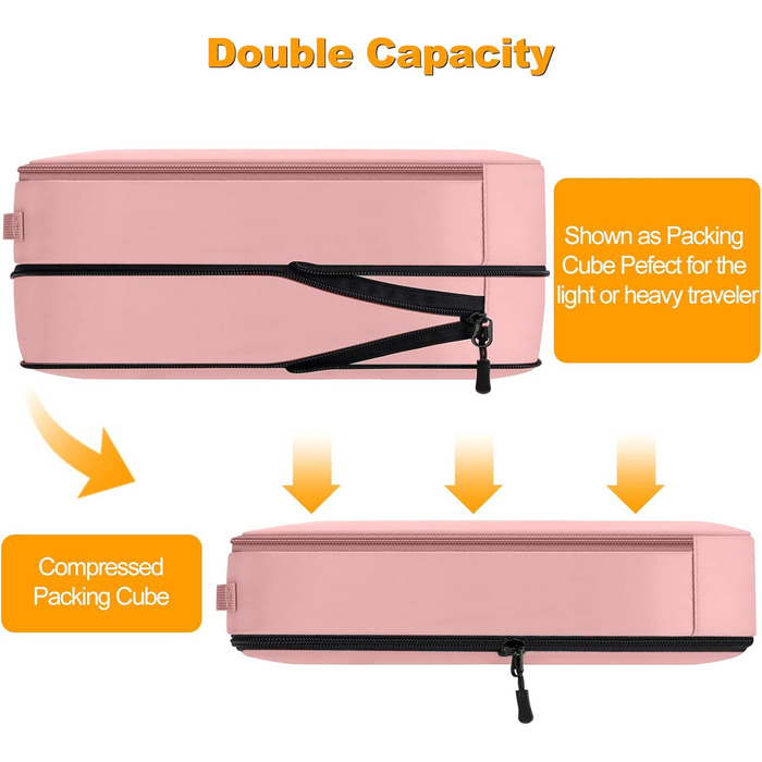 Набір органайзерів для подорожей у валізу Packing Cubes, комплект дорожніх сумок для одягу та косметички (8 предметів, рожевий)