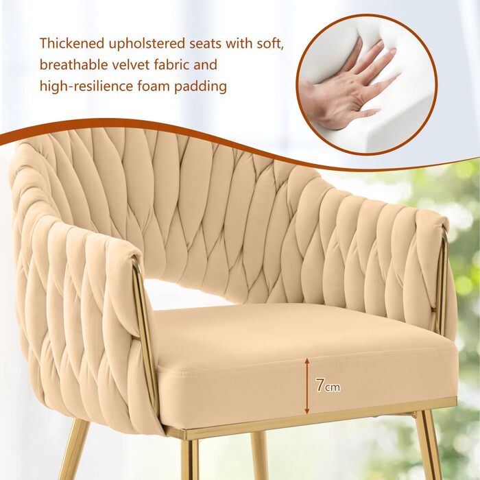 Елегантні обідні стільці Samt 2 шт. з підлокітниками, для вітальні, кухні, балкону. Білий (Бежевий)