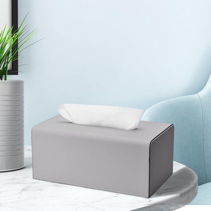 Склянка для серветок з PU шкіри, сіра, прямокутна - KINGFOM | для офісу, авто, дому