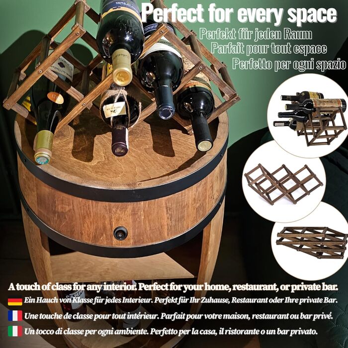 Дерев'яна винна шафа-бар Fass від Creative Cooper з LED підсвічуванням, 80x50 см - Рустичний декор для дому