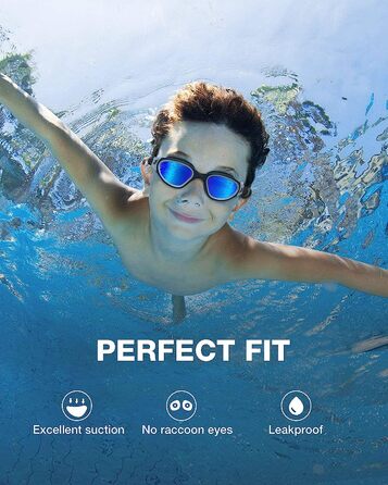 Дитячі плавальні окуляри ZIONOR, зручні дитячі плавальні окуляри G1MINI з поляризацією, плавальні окуляри для дівчаток і хлопчиків (від 3 до 14 років) із захистом від запотівання і ультрафіолетового випромінювання (форма А4-синя лінза-Біла)