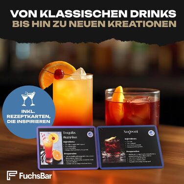 Набір для коктейлів, 8 предметів, нержавіюча сталь, з шейкером, стрейнером, ложкою, рецептами та аксесуарами – ідеальний барний набір для дому, вечірок та як подарунок