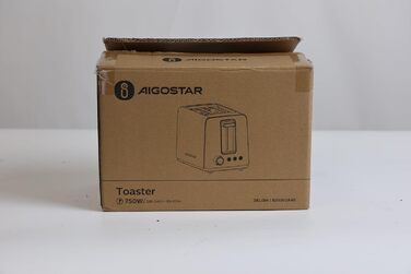 Тостер Aigostar 2 скибочки, насадка для булочки, 7 рівнів, широкі отвори, 750 Вт, чорний/нержавіюча сталь