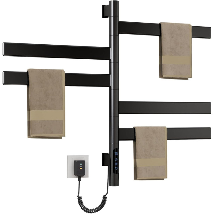 Електричний сушильник для рушників ZOYI 180° поворотний, 140W, чорний (сушарка для ванної кімнати, настінний)