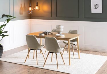 AC Design висувний обідній стіл Monty для 6 осіб, прямокутна стільниця, білий дуб, круглі ніжки, кухонний стіл, 160 x 75 x 90 см