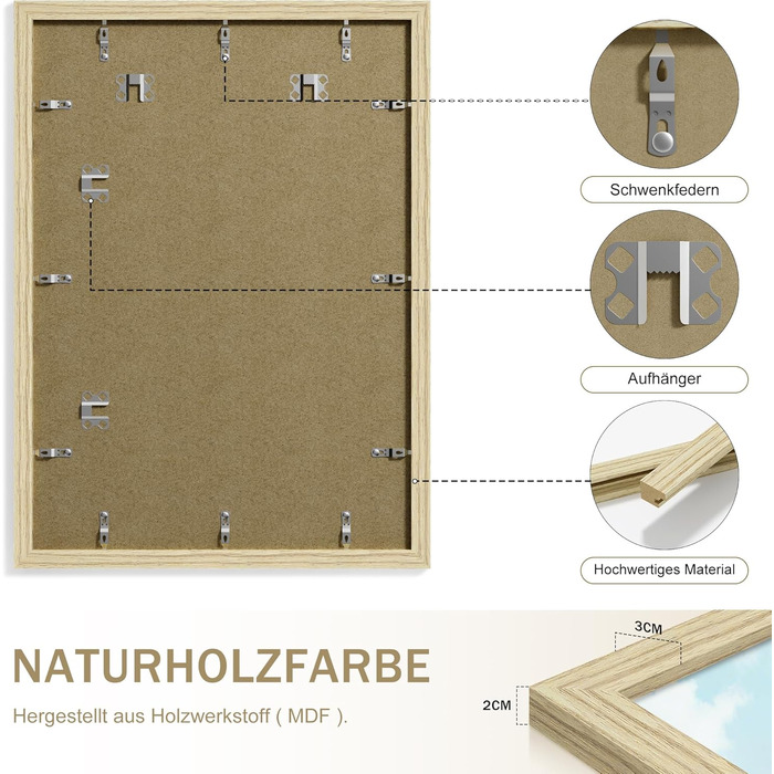 Набір фоторамок 3 шт 70x50 см з дерева для фото, картин, постерів (натуральне дерево)