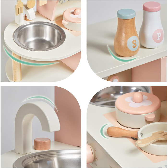 Дитяча дерев'яна кухня для приготування їжі - ігровий набір з 26 аксесуарів. Іграшкова кухня з продуктами та кухонним посудом. Чудовий подарунок для дівчаток та хлопчиків 3+ років. Велика кухня (рожева)