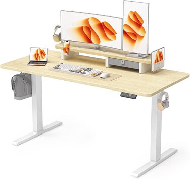 Регульований стіл WALKINGDESK для дому та офісу: електричний, з ящиками, полицями та гачками (140x60 см, дуб)